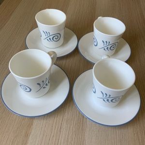 Corning Ocean Blue View Coffee Mugs And Saucers